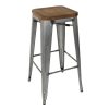 Bolero Bistro High Stools with Wooden Seat Pad Galvanised Steel (Pack of 4) (GM638)
