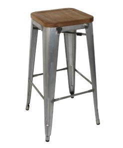 Bolero Bistro High Stools with Wooden Seat Pad Galvanised Steel (Pack of 4) (GM638)