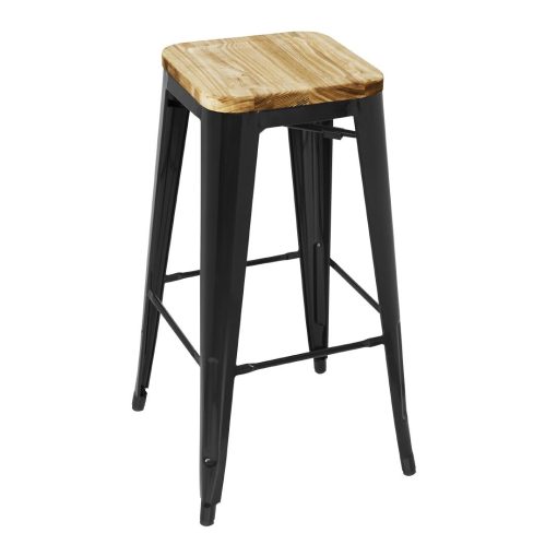 Bolero Bistro High Stools with Wooden Seat Pad Black (Pack of 4) (GM640)