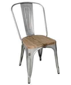Bolero Bistro Side Chairs with Wooden Seat Pad Galvanised Steel (Pack of 4) (GM642)