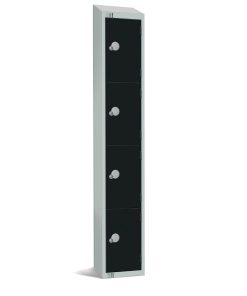 Elite Four Door Coin Return Locker with Sloping Top Black (GR673-CNS)