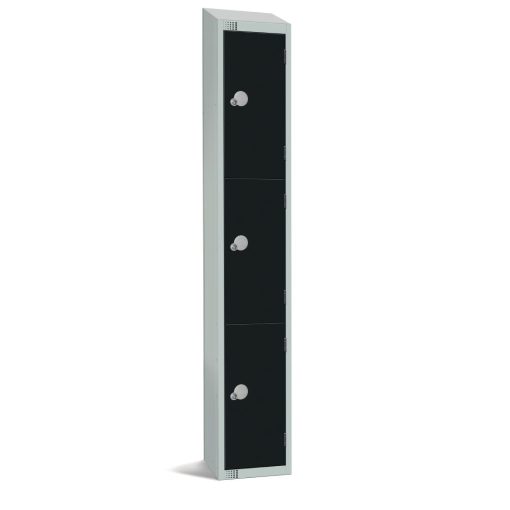 Elite Three Door Coin Return Locker with Sloping Top Black (GR686-CNS)