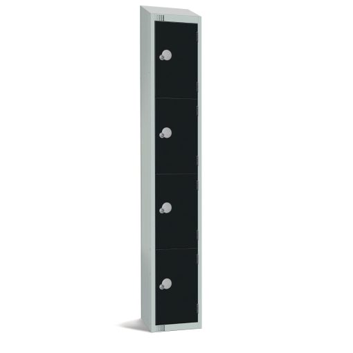 Elite Four Door Coin Return Locker with Sloping Top Black (GR687-CNS)