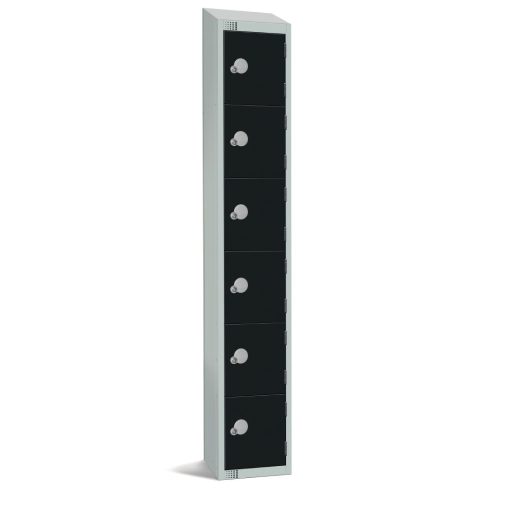 Elite Six Door Coin Return Locker with Sloping Top Black (GR689-CNS)