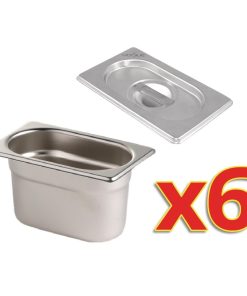 Vogue Gastronorm Pan Set with Lids 1/9 (Pack of 6) (S430)