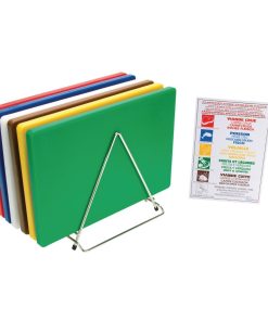 Hygiplas Thick Low Density Chopping Board Set with Rack (Pack of 6) (S678)