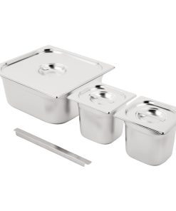 Vogue Stainless Steel Gastronorm Pan Set 2x 1/6 and 2/3 with Lids (SA241)