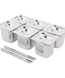 Vogue Stainless Steel Gastronorm Pan Set 6 x 1/6 with Lids (SA243)