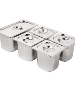 Vogue Stainless Steel Gastronorm Pan Set 1/3 and 4 x 1/6 with Lids (SA246)