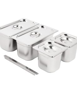 Vogue Stainless Steel Gastronorm Pan Set 2x 1/3 2 x 1/6 with Lids (SA249)