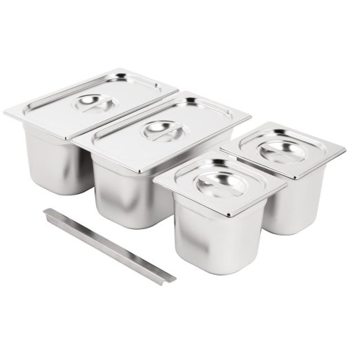 Vogue Stainless Steel Gastronorm Pan Set 2x 1/3 2 x 1/6 with Lids (SA249)