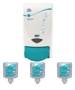 Deb Antibac Soap Dispenser and 3 Unperfumed Antibacterial Foam Hand Soaps 1Ltr (SA455)