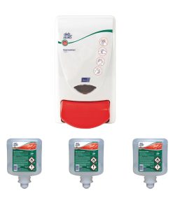 Deb Hand Sanitiser Dispenser and 3 Unperfumed Foam Hand Sanitisers 1Ltr (SA457)