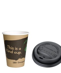 Fiesta Green 12oz Compostable Hot Cups and Lids Bundle (Pack of 1000) (SA486)