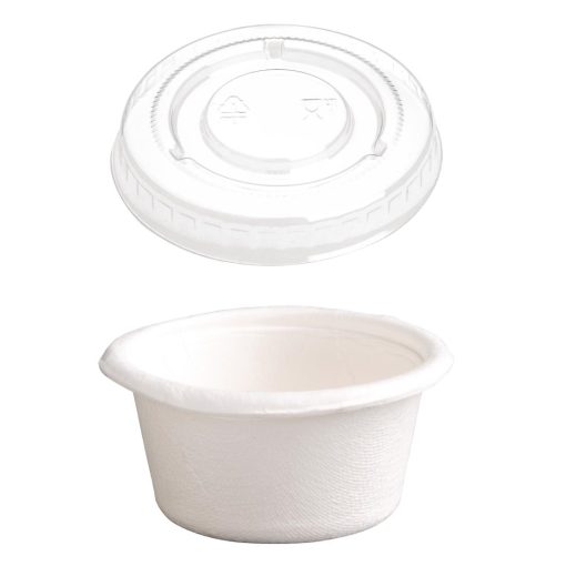 Fiesta Compostable Bagasse Condiment Pots 59ml / 2oz With PET Lids (Pack of 1000) (SA628)