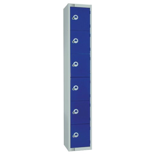 Elite Six Door Coin Return Locker with Sloping Top Blue (W948-CNS)