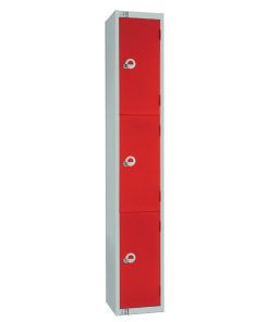Elite Three Door Coin Return Locker with Sloping Top Red (W951-CNS)