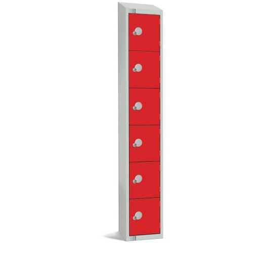 Elite Six Door Coin Return Locker with Sloping Top Red (W953-CNS)