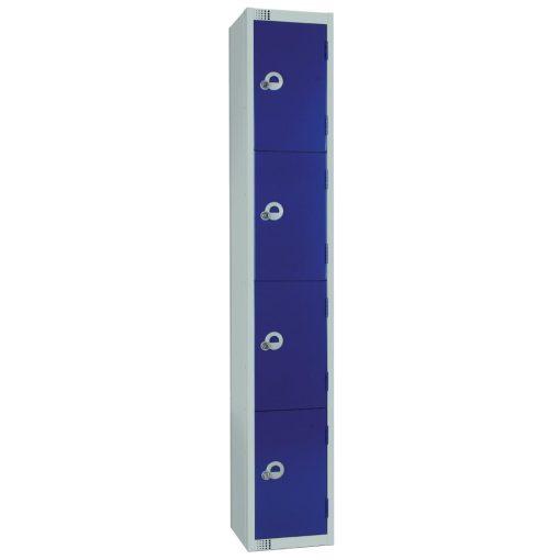Elite Four Door Coin Return Locker with Sloping Top Blue (W977-CNS)
