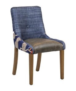Bath Dining Chair Weathered Oak with Helbeck Midnight Back Saddle Ash Seat