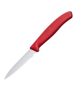 Paring Knife, Pointed Tip, Serrated Edge 8cm Red