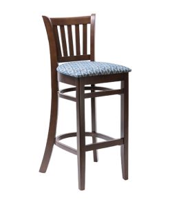 Manhattan Dark Walnut Bar Chair with Blue Diamond Padded Seat