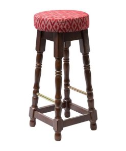 Classic Dark Wood High Bar Stool with Red Diamond Seat (Pack of 2)