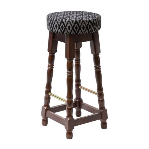 Classic Dark Wood High Bar Stool with Black Diamond Seat (Pack of 2)