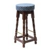 Classic Dark Wood High Bar Stool with Blue Diamond Seat (Pack of 2)