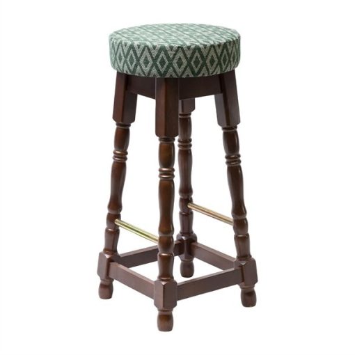 Classic Dark Wood High Bar Stool with Green Diamond Seat (Pack of 2)