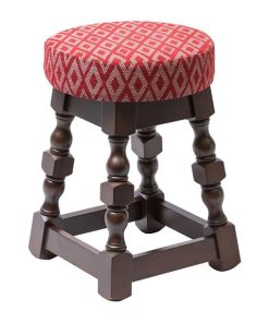 Classic Dark Wood Low Bar Stool with Red Diamond Seat (Pack of 2)