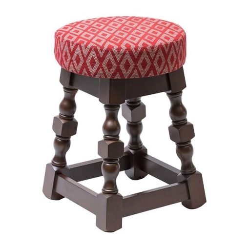 Classic Dark Wood Low Bar Stool with Red Diamond Seat (Pack of 2)