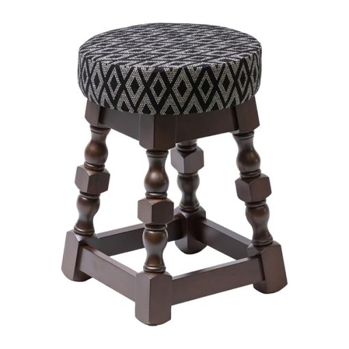 Classic Dark Wood Low Bar Stool with Black Diamond Seat (Pack of 2)