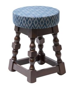Classic Dark Wood Low Bar Stool with Blue Diamond Seat (Pack of 2)