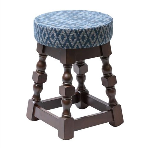 Classic Dark Wood Low Bar Stool with Blue Diamond Seat (Pack of 2)