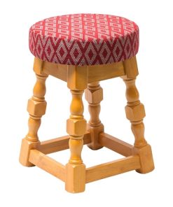 Classic Soft Oak Low Bar Stool with Red Diamond Seat (Pack of 2)