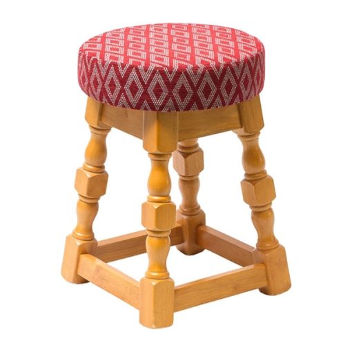 Classic Soft Oak Low Bar Stool with Red Diamond Seat (Pack of 2)