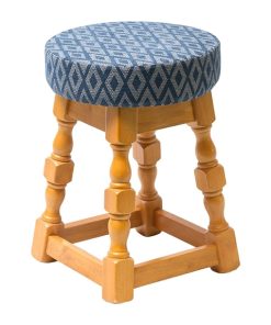 Classic Soft Oak Low Bar Stool with Blue Diamond Seat (Pack of 2)
