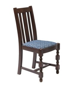 Manhattan Dark Wood High Back Dining Chair with Blue Diamond Padded Seat (Pack of 2)