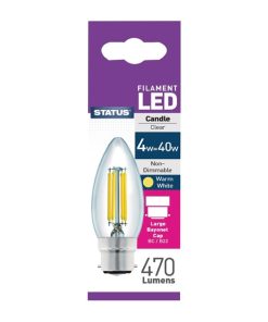 Status Filament LED Candle BC Warm White Light Bulb 4/40w