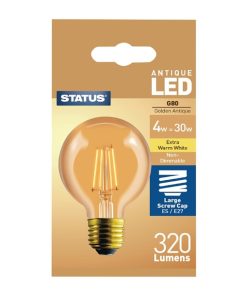 Status 320 Lumens Globe Golden Light Bulb Crystalite Antique LED G80 ES 4w