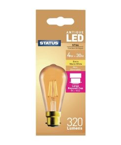 Status 320 Lumens Pear Golden Light Bulb Crystalite Antique LED ST64 BC 4w