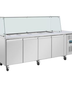 Polar U-Series GN Saladette Counter with Square Sneeze Guard 4 Door (UA019)