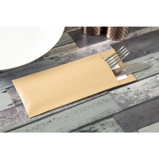 Europochette Brown Cutlery Pouch with White Napkin Pack of 500 (CK235)