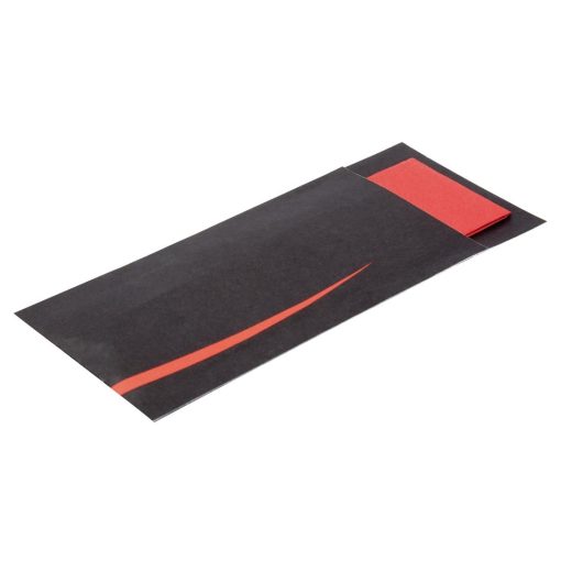 Europochette Bari Black Cutlery Pouch with Red Napkin Pack of 100 (CK239)