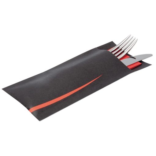 Europochette Bari Black Cutlery Pouch with Red Napkin Pack of 100 (CK239)