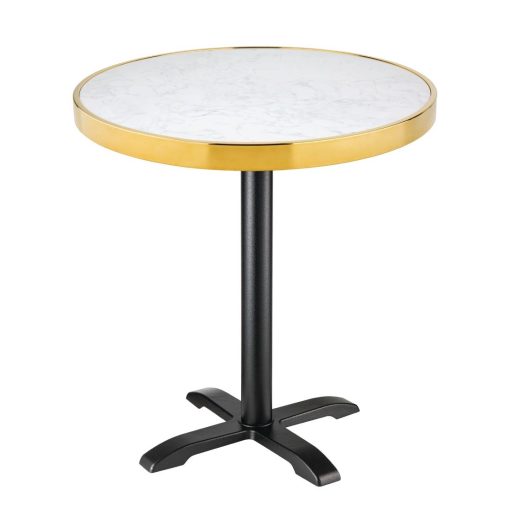 Bolero Round Marble Tabletop with Brass Effect Rim White 600mm (CY968)