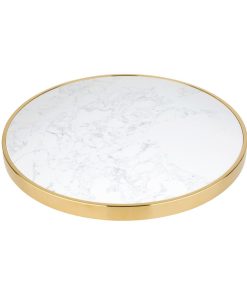 Bolero Round Marble Tabletop with Brass Effect Rim White 600mm (CY968)