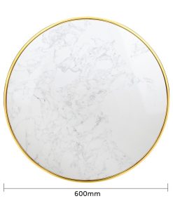 Bolero Round Marble Tabletop with Brass Effect Rim White 600mm (CY968)