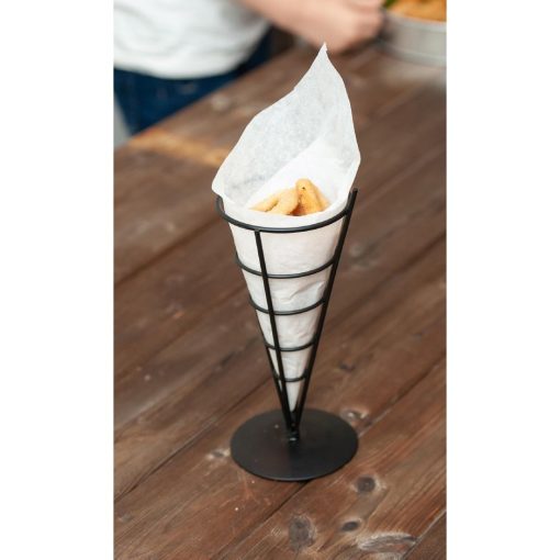 Beaumont Wire French Fry Cone And Ramekin Holder Black (CZ641)